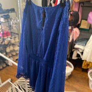 Lulu's Blue Asymmetrical Mini Romper Fit and Flare